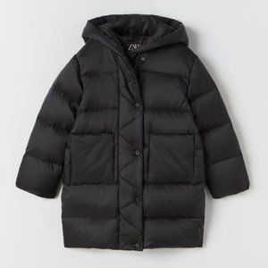 ZARA LONGLINE ZIGZAG DOWN PUFFER COAT size 11-12 girls